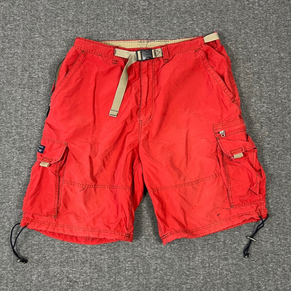 Abercrombie & Fitch Paratrooper Cargo Shorts Men's XL Red Distressed Y2K Utility